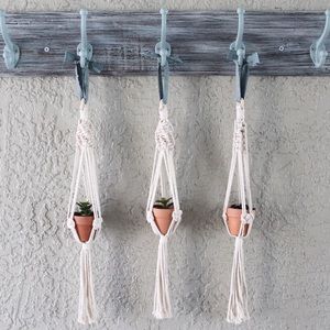 Small Macrame Plant Hangers, Set of 3, with pots